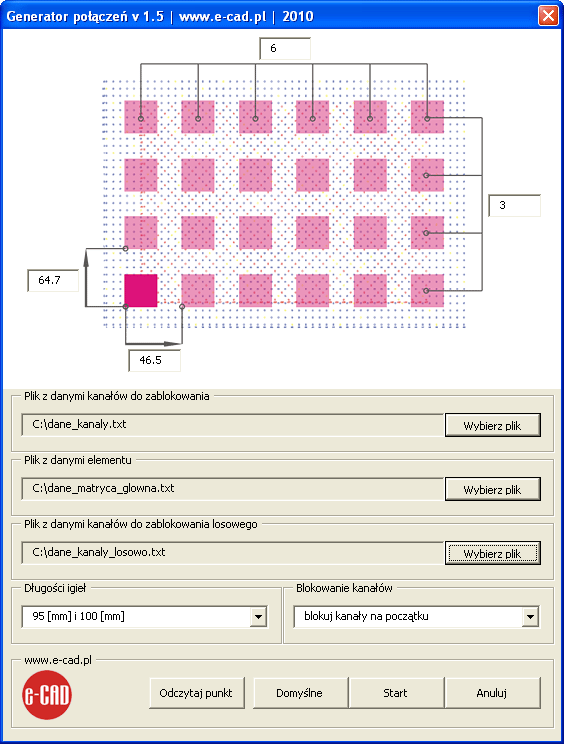 Okno dialogowe e-CAD programu Generator