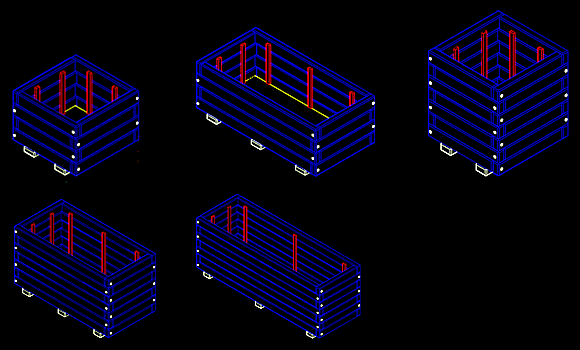 Kwietniki 3D wrysowane automatycznie przez nakładkę e-CAD w różnych wariantach
